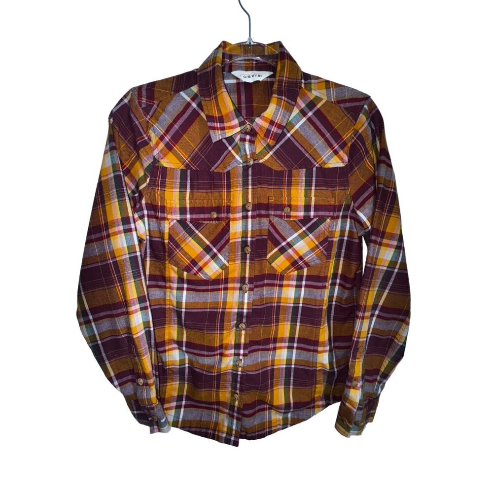 Orvis Womens Plaid‎ Button-Up Shirt Size Medium Cotton Flannel Western ranch